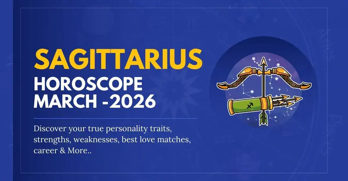 Sagittarius zodiac sign with bow and arrow for March 2026 horoscope.