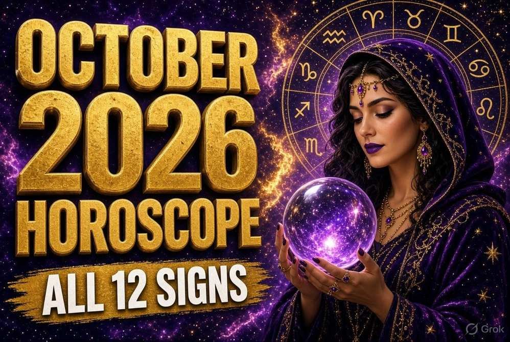 YouTube style October 2026 horoscope thumbnail for all 12 signs